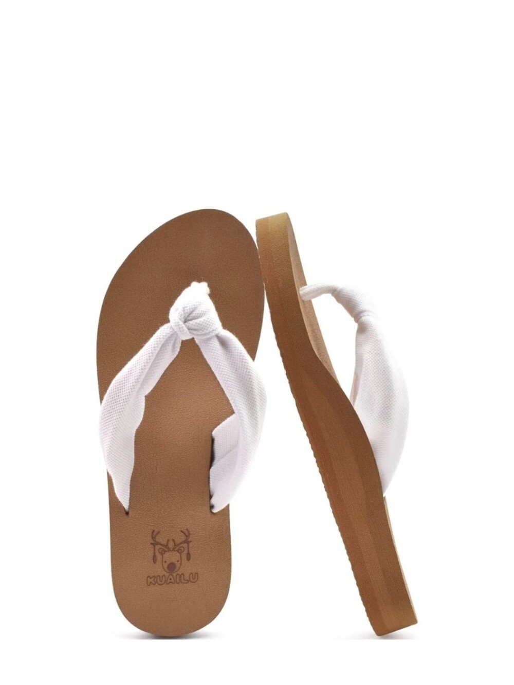 Kuailu Shoes Womens Sz 10 Brown White Flip Flops Sandals Comfy Fabric Strap New